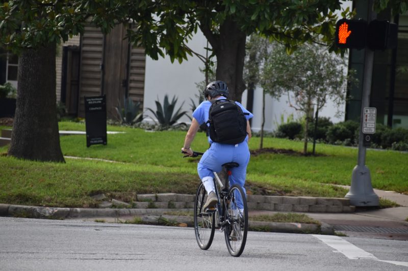 Stay green and healthy by biking to work when you can.