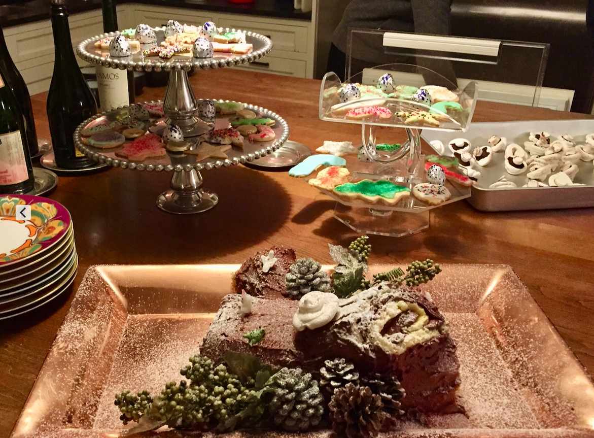 Shameless showing off of my holiday yule log… I freeze the sponge cake with mousse prior to decorating, and then freeze any leftovers. (I also freeze the iced cookies.)
