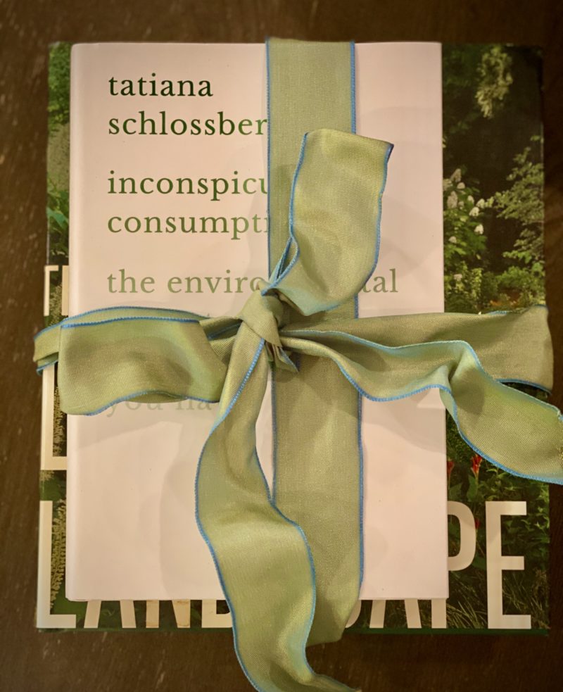 What's a better gift than a book? A green book (with a reused ribbon)!
