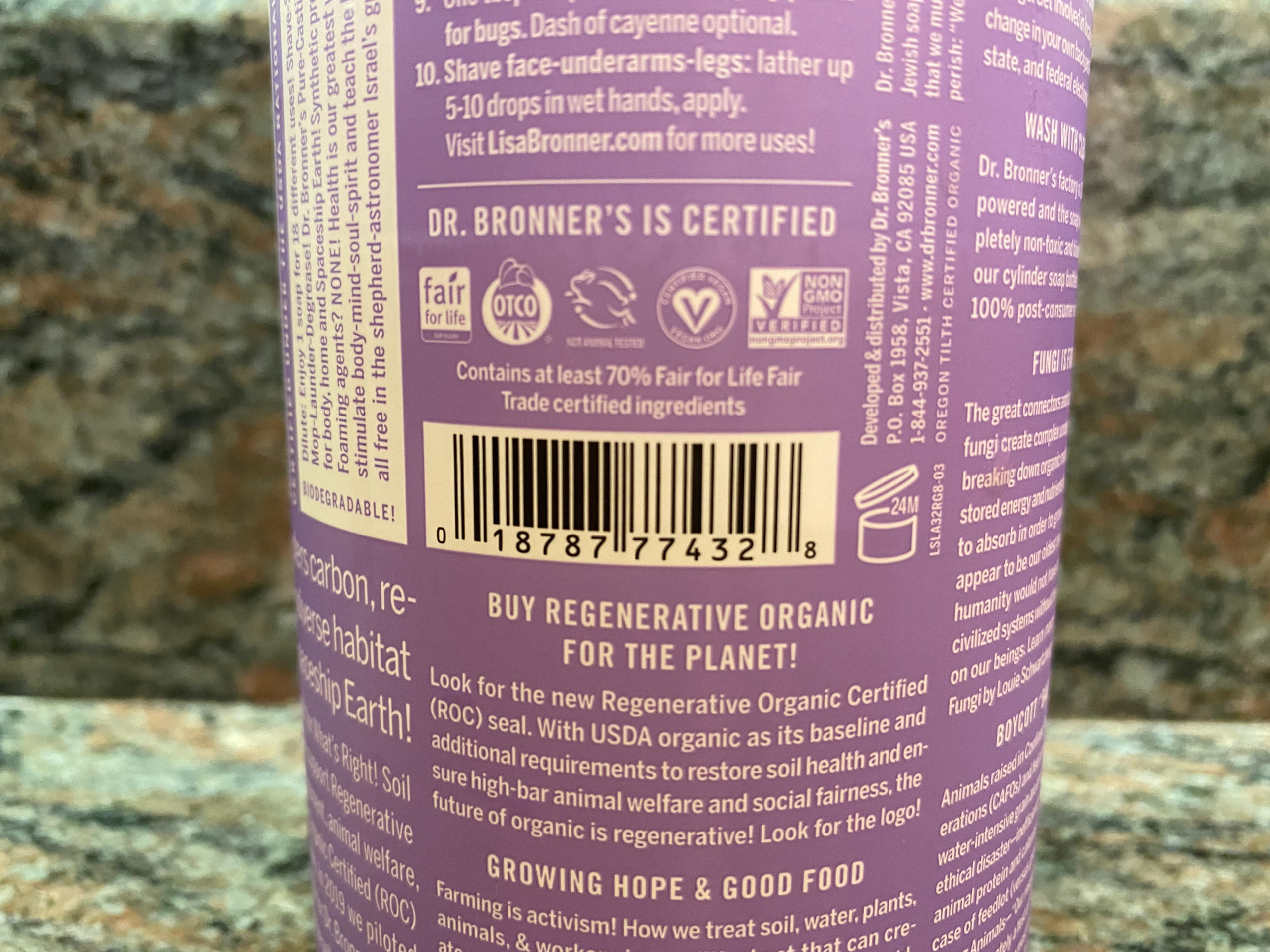 Dr. Bronner's sports a slew of certification labels!