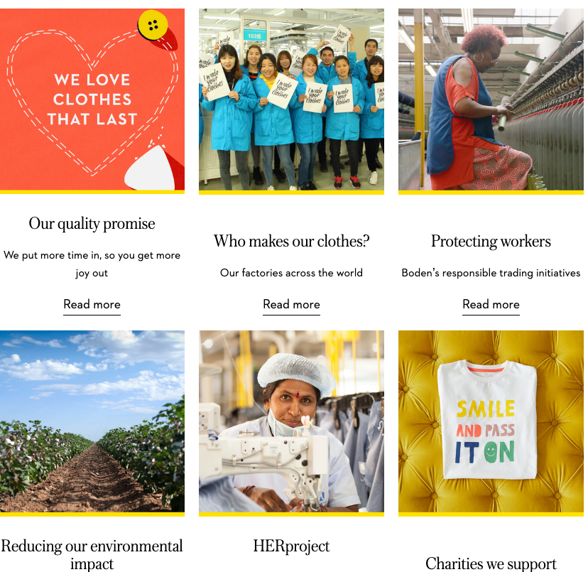 Boden's website: The commitment to sustainable fashion is clear.