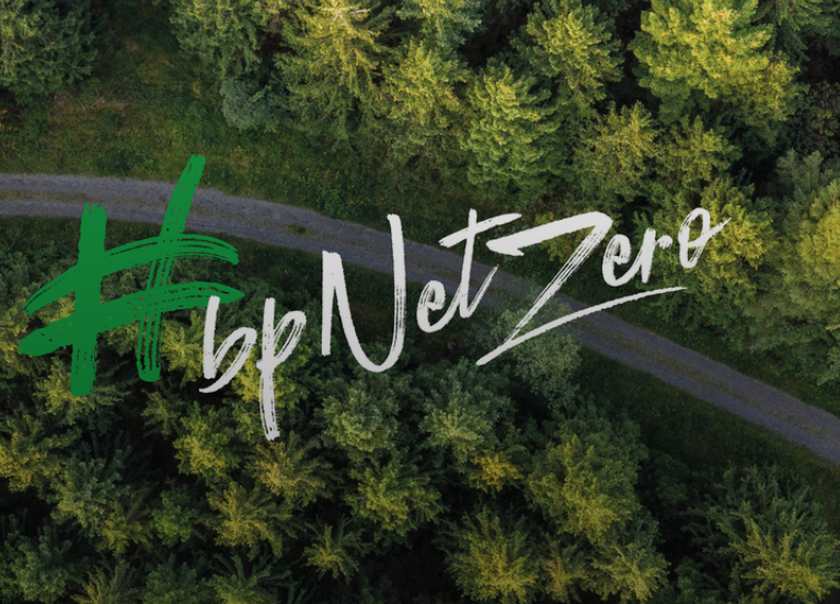 An ad highlighting BP's net zero climate pledge